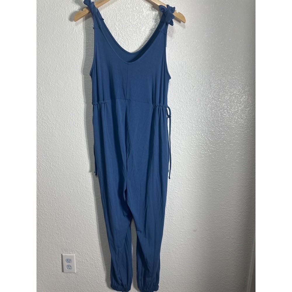 NWT Isabel by Ingrid Isabel Blue Jersey Tie Shoulder Drawstring Waist JumpsuitXS
